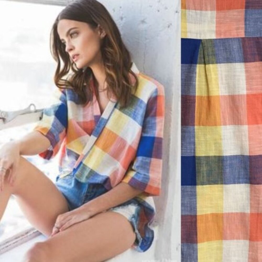 Hayden LA High Low Faux Wrap Plaid Shirt